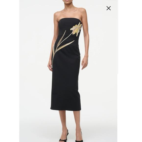 STAUD Dresses & Skirts - NWT STAUD Brooke Beaded Placed Floral Strapless Column Dress in Night Iris SZ XS